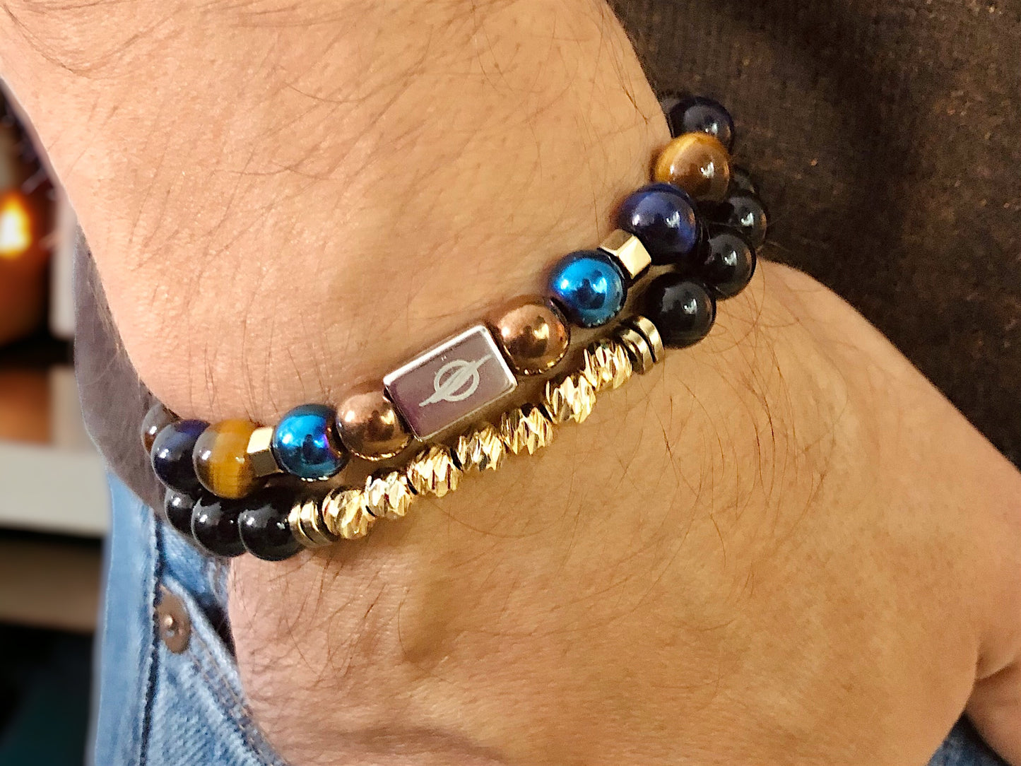 The SUPREME Set - Tiger eye, Black Onyx and Gold Hematite Men’s Bracelet