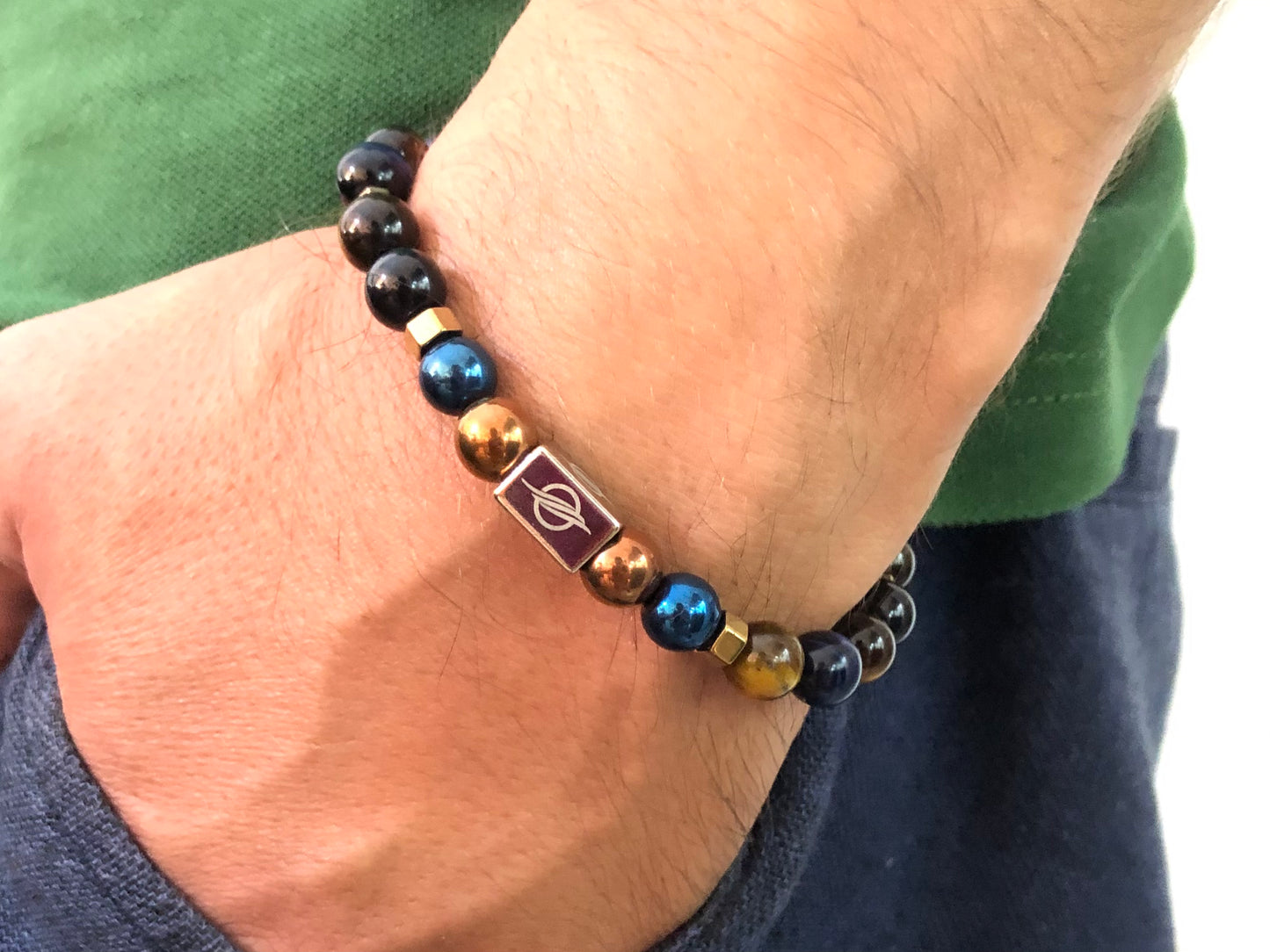 The BOSS - Blue Tiger Eye and Brown Tiger Eye Men’s Bracelet