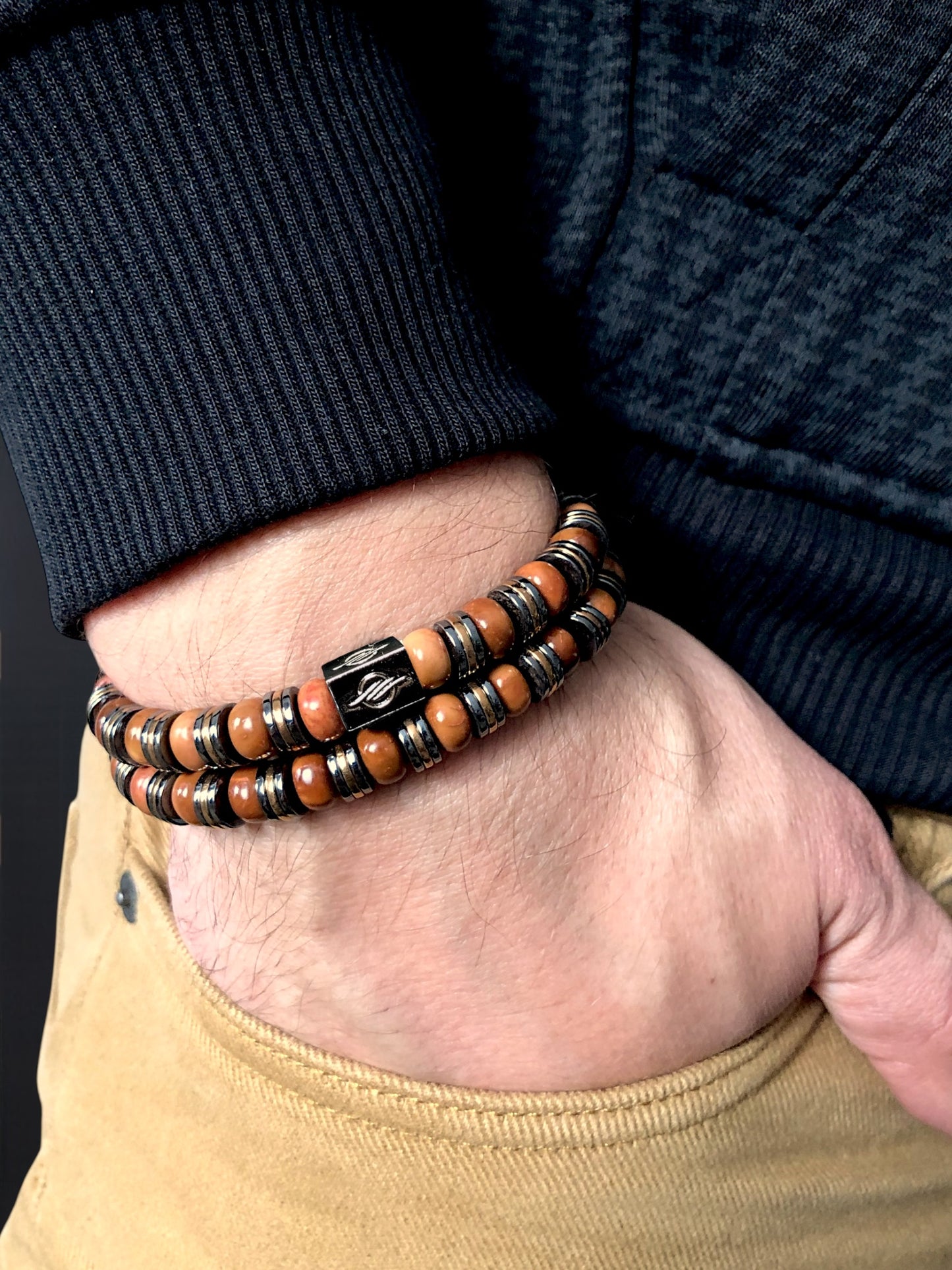 The Legend - Erkekler için Kırmızı Jasper ve Hematit 2'li Set Bileklik