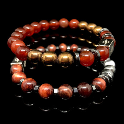 The Lion - Red Tiger Eye and Red Agate 2’li Set Men’s Bracalet