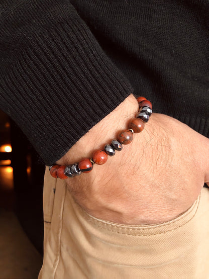 The DRAGON - Red Jasper and Hematite Men’s Bracelet