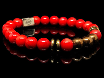 The Red - Coral and Hematite Men’s Bracelet