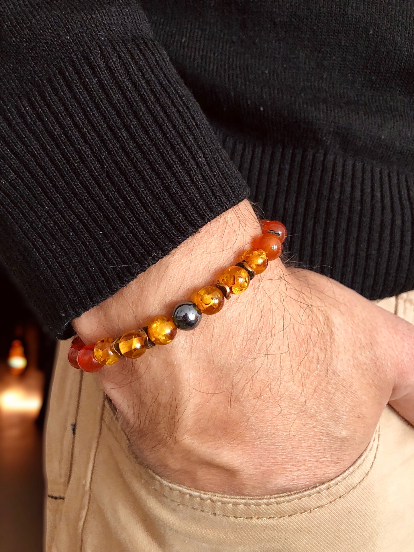 The Sun - Carnelian and Amber Men’s Bracelet