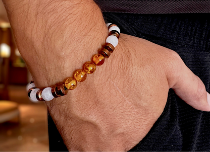 The LUNAR - Moonstone, Amber with Bronze Hematite Men’s Bracelet