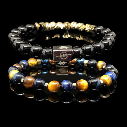 The SUPREME Set - Tiger eye, Black Onyx and Gold Hematite Men’s Bracelet