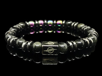 THE WOLF - Obsidian with Monochrome Hematite Men’s Bracelet