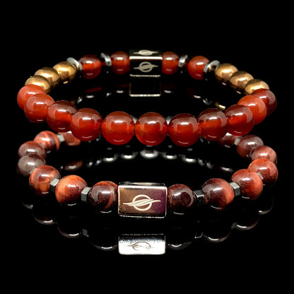 The Lion - Red Tiger Eye and Red Agate 2’li Set Men’s Bracalet