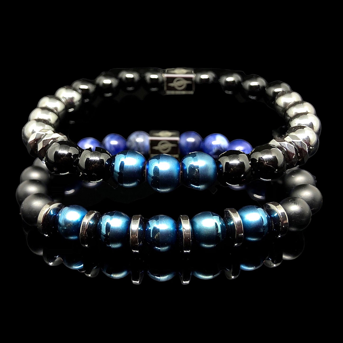 THE APOLLO - Black Onyx, Blue Hematite and Sodalite 2’li Set Men’s Bracelet