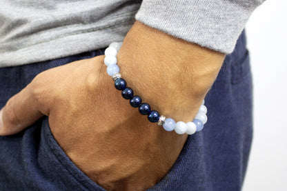 The Blue Grace - Aquamarine and Blue Hematite Men’s Bracelet