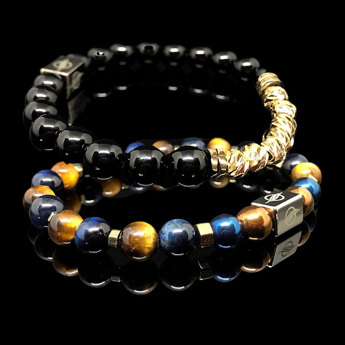 The SUPREME Set - Tiger eye, Black Onyx and Gold Hematite Men’s Bracelet