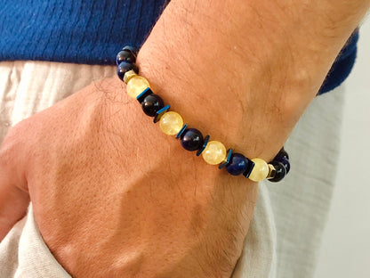 The Active - Pure Blue Tiger Eye and Citrine Men’s Bracelet