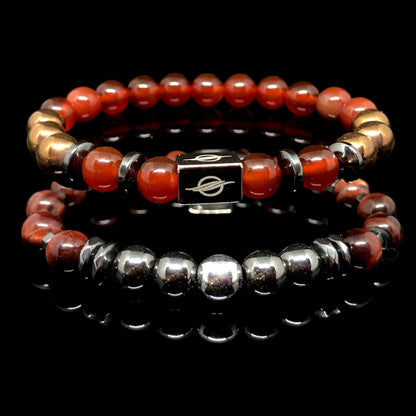 The Lion - Red Tiger Eye and Red Agate 2’li Set Men’s Bracalet