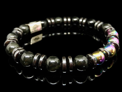 THE WOLF - Obsidian with Monochrome Hematite Men’s Bracelet