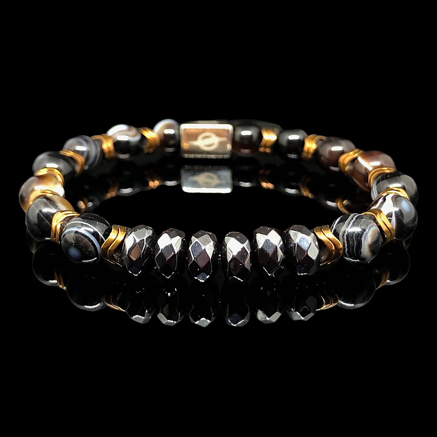 THE LOGAN - Black Eye Agate with Facet-Cut Hematite Men’s Bracelet