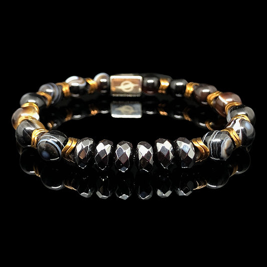 THE LOGAN - Black Eye Agate with Facet-Cut Hematite Men’s Bracelet