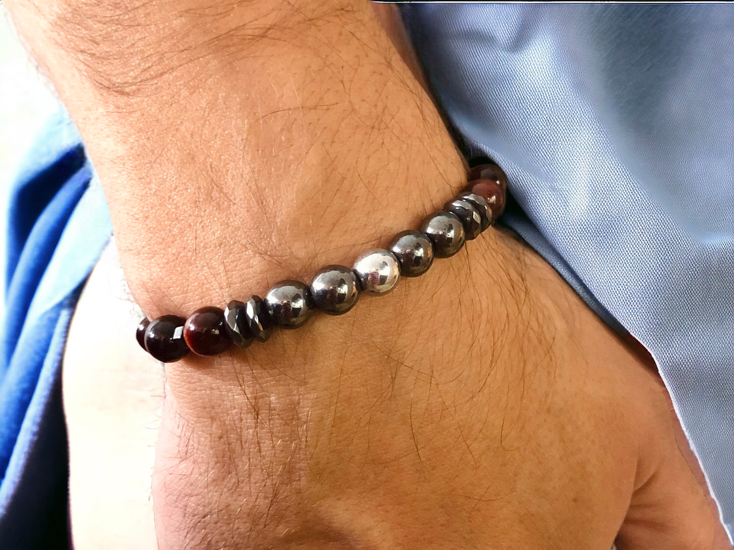 The GAMBIT - Red Tiger Eye and Black Hematite Men’s Bracelet