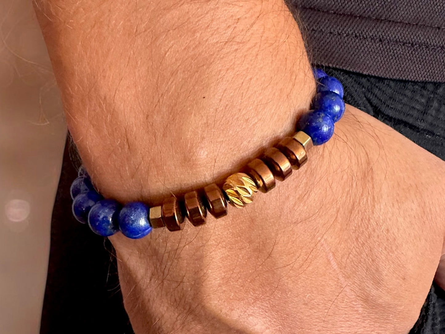 The Elite - Lapis Lazuli with Stainless Steel Bead Men’s Bracelet