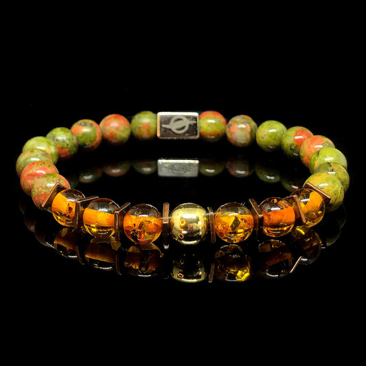 The Peaceful - Unakite and Amber Men’s Bracelet