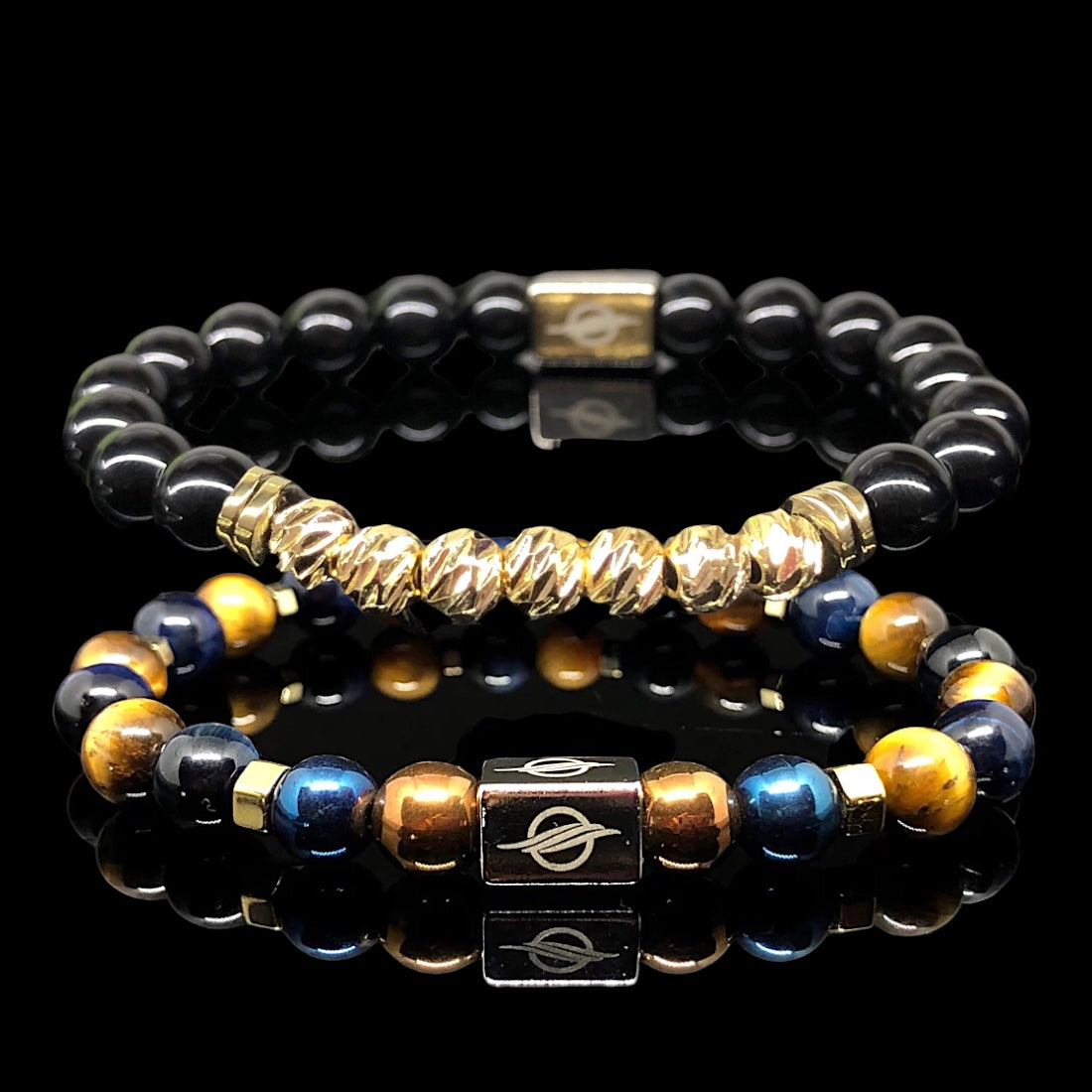 The SUPREME Set - Tiger eye, Black Onyx and Gold Hematite Men’s Bracelet