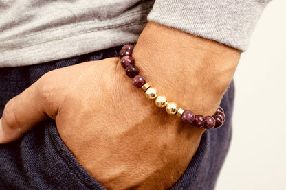 The Gallant - Garnet and Gold Hematite Men’s Bracelet