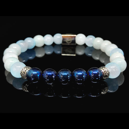 The Blue Grace - Aquamarine and Blue Hematite Men’s Bracelet