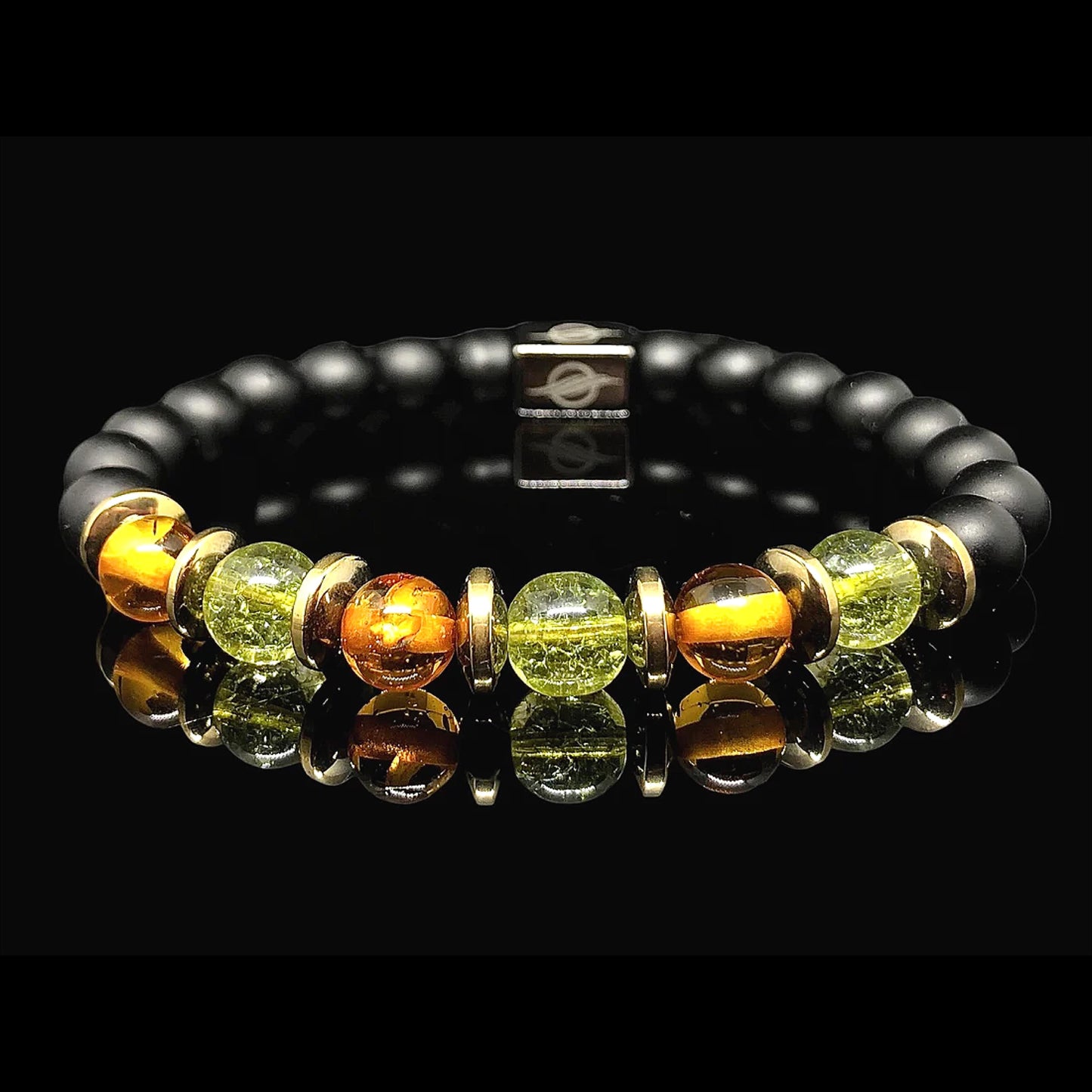 Tiger Eye Peridot Bracelet Mens The Emperor Matt Black Onyx, Amber