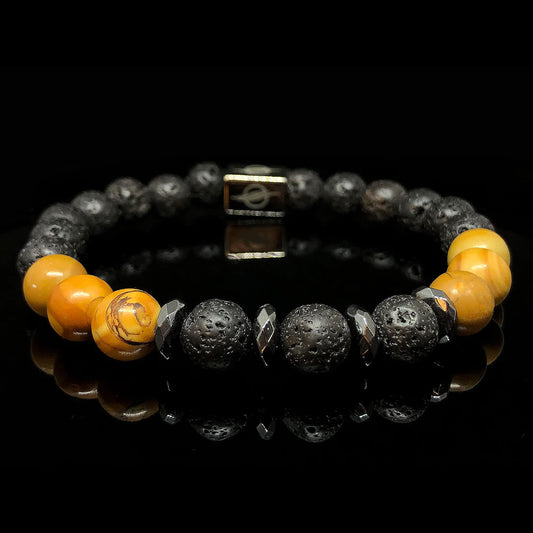 The Fearless - Lava Stone and Wood Jasper Men’s Bracelet