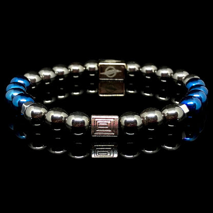 The Knight - Black and Blue Pure Hematite Men’s Bracelet