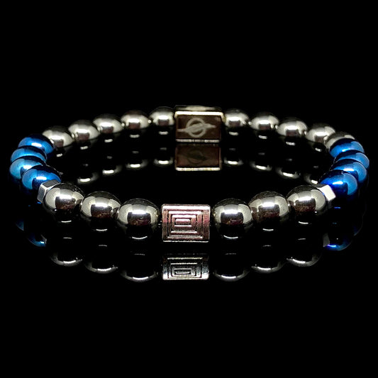 The Knight - Black and Blue Pure Hematite Men’s Bracelet