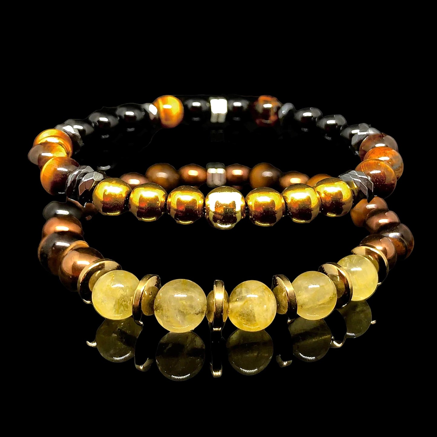 The Royale - Tiger Eye, Citrine, Black Onyx and Hematite Power Set Men’s bracelet