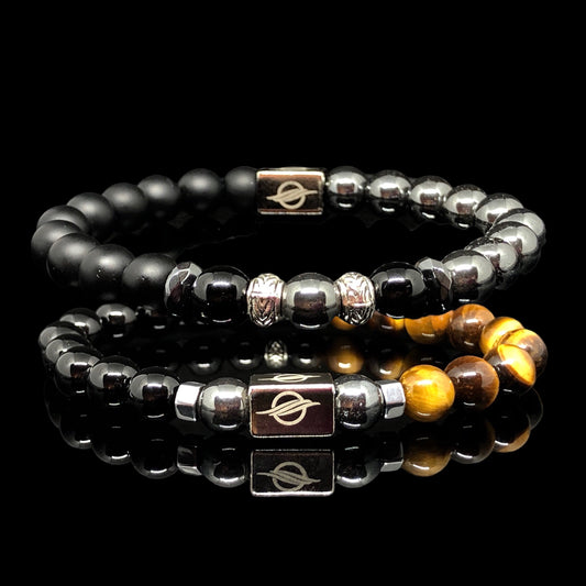 The ULYSSES - Hematite, Tiger Eye and Black/Matt Onyx Dual Set Men’s Bracelet