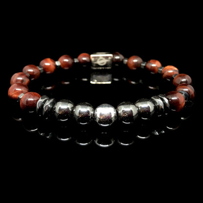 The GAMBIT - Red Tiger Eye and Black Hematite Men’s Bracelet