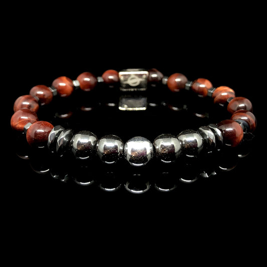 The GAMBIT - Red Tiger Eye and Black Hematite Men’s Bracelet