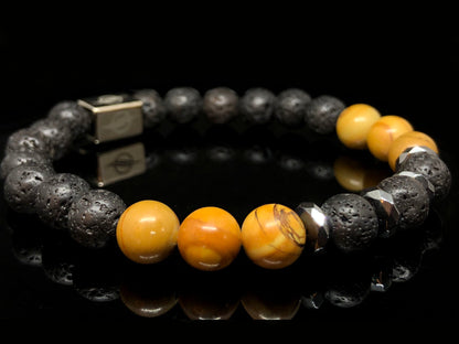 The Fearless - Lava Stone and Wood Jasper Men’s Bracelet