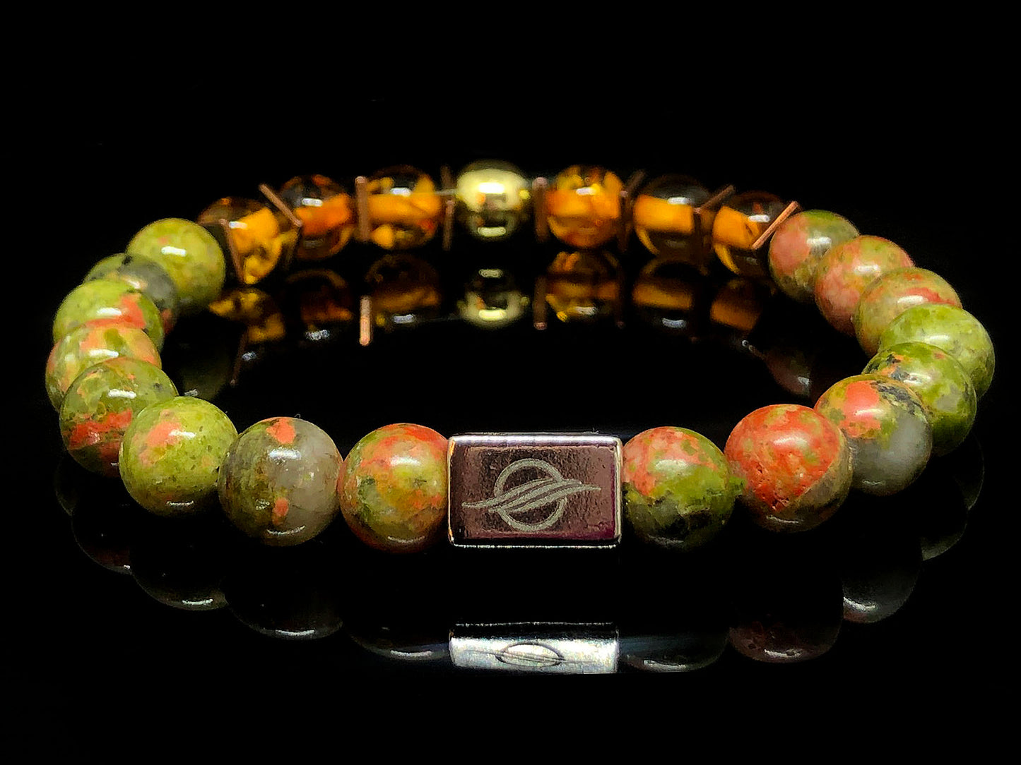 The Peaceful - Unakite and Amber Men’s Bracelet