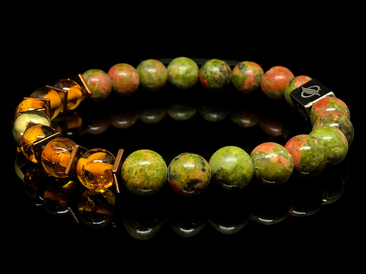 The Peaceful - Unakite and Amber Men’s Bracelet