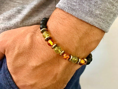 The Emperor - Matt Black Onyx, Amber, and Peridot Men’s bracelet