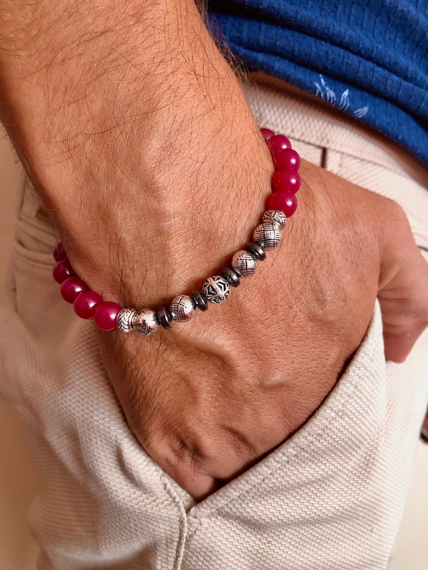 The KING - 5A Ruby with 925 Sterling Silver Men's Bracelet