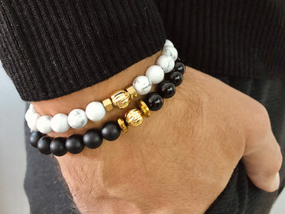 The DAY & NIGHT - Black Onyx and Howlite 2'li Men’s Bracelet