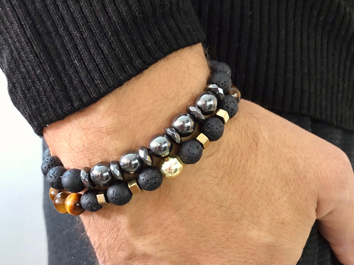 The PRIME - Lava Stone, Tiger Eye and Hematite 2’li Men’s Bracelet