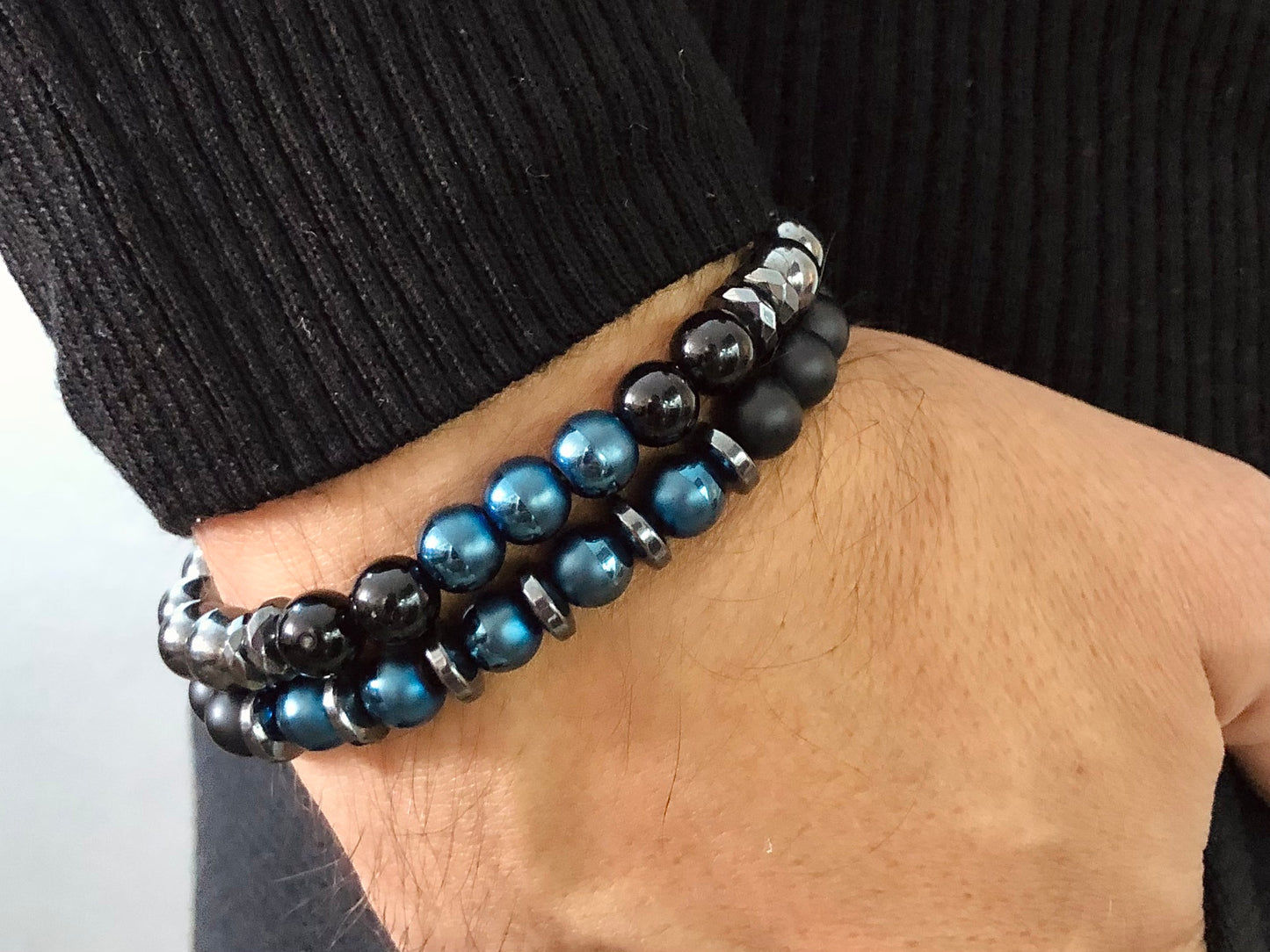 THE APOLLO - Black Onyx, Blue Hematite and Sodalite 2’li Set Men’s Bracelet