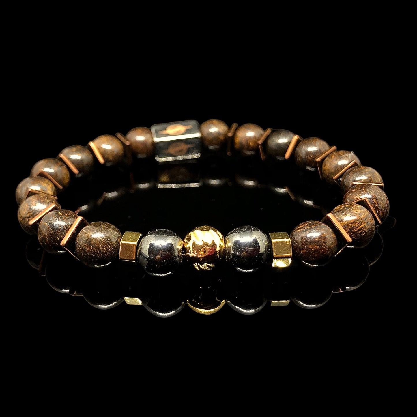 THE TITAN - Bronzite with Gold Stainless Steel Bead Men’s Bracelet