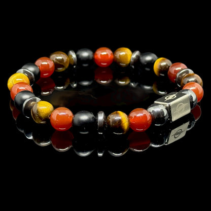 The Rustic - Tiger Eye, Red Agate and Matt Black Onyx Men’s Bracelet