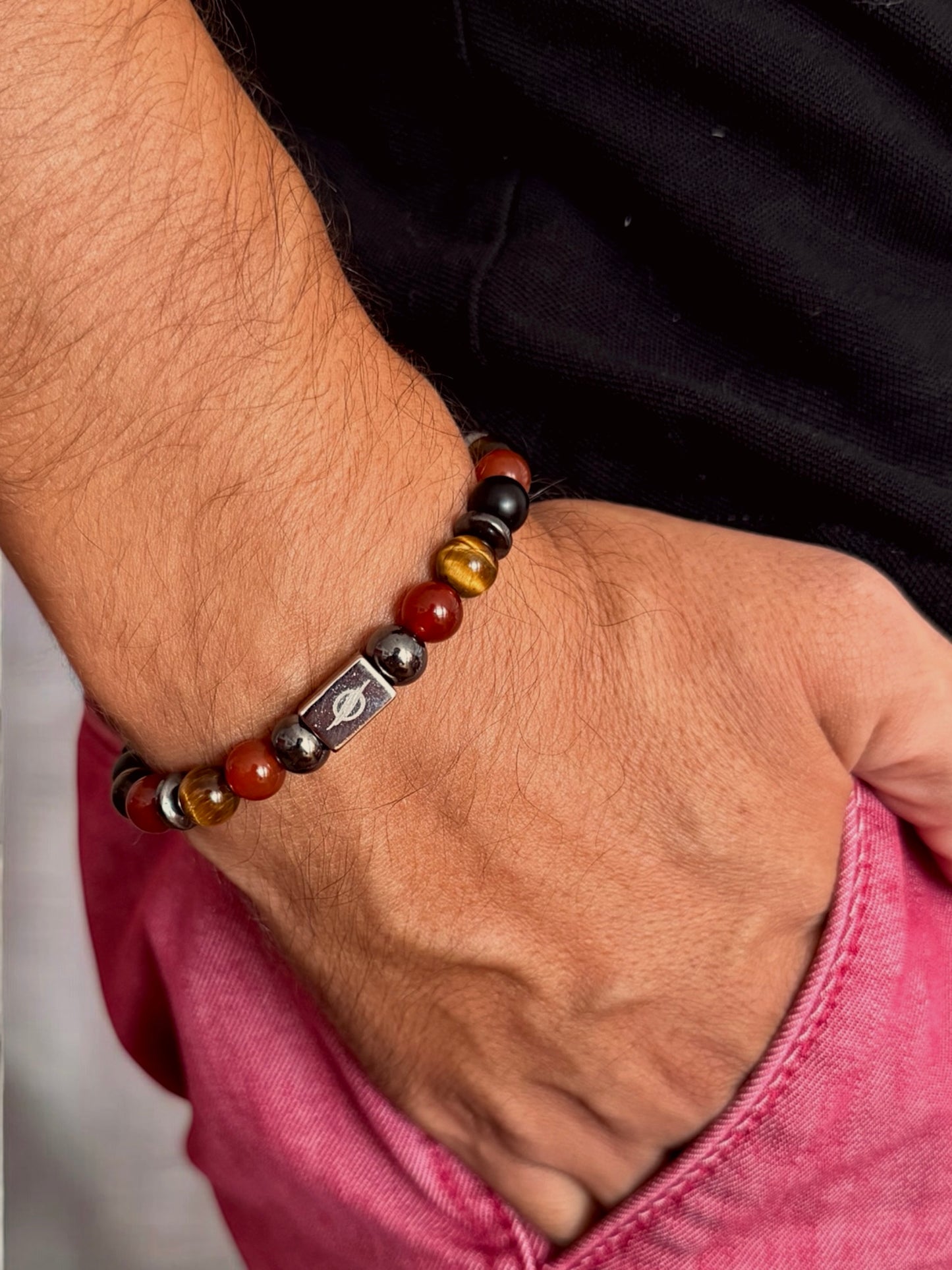 The Rustic - Tiger Eye, Red Agate and Matt Black Onyx Men’s Bracelet