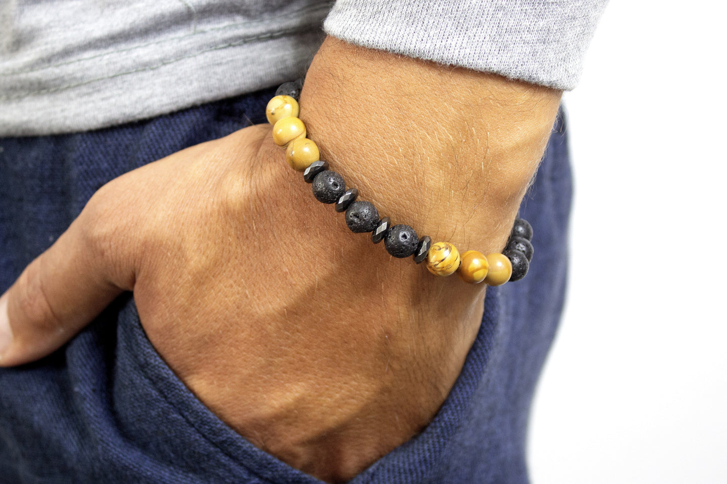 The Fearless - Lava Stone and Wood Jasper Men’s Bracelet