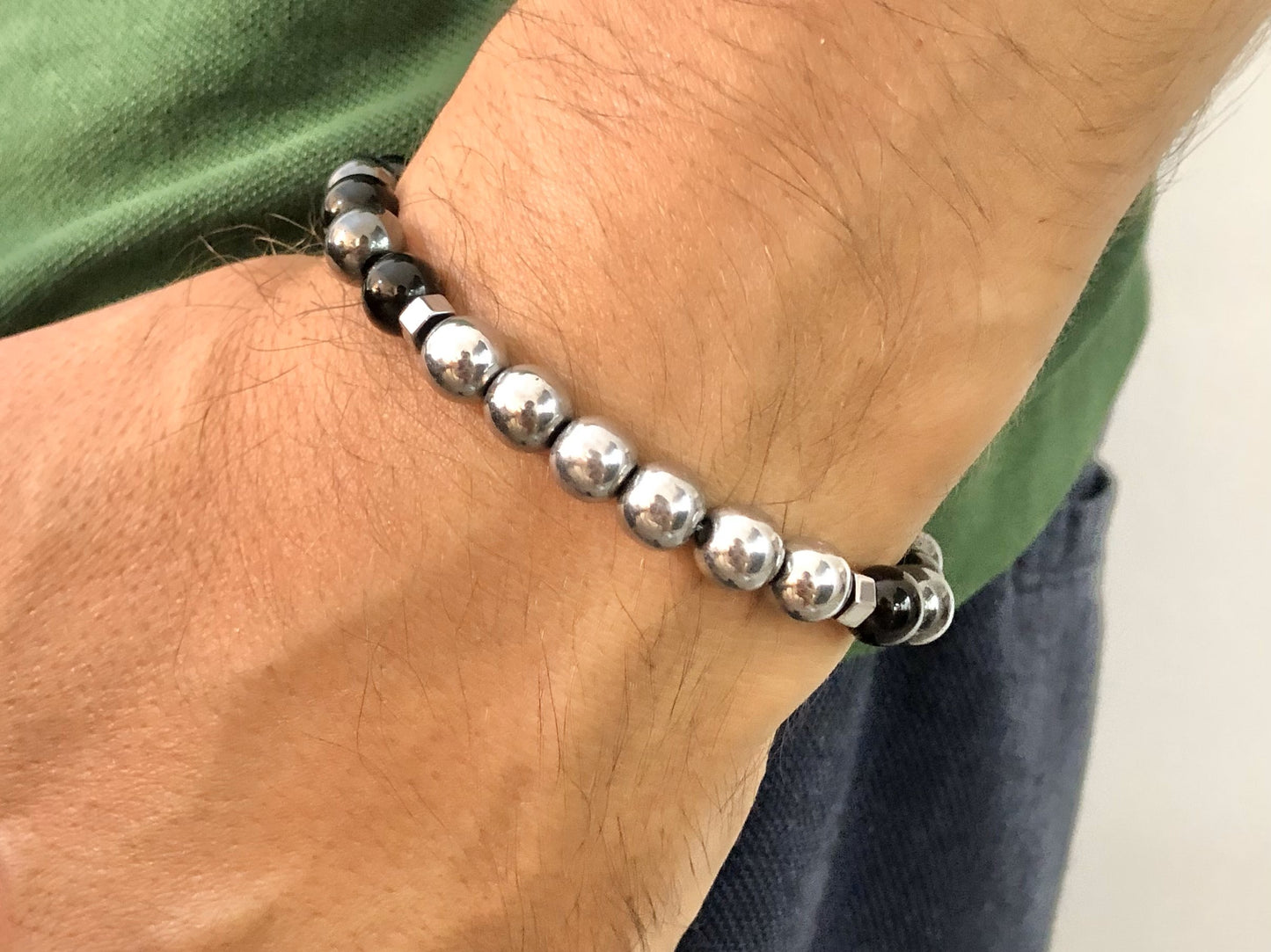 The MERCURY - Silver Hematite and Obsidian Men’s Bracelet