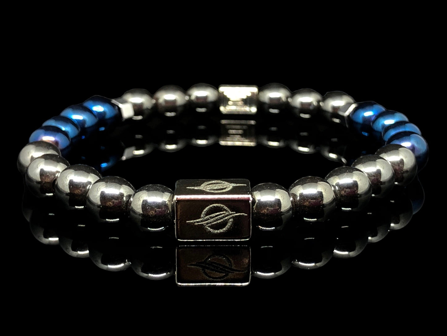 The Knight - Black and Blue Pure Hematite Men’s Bracelet