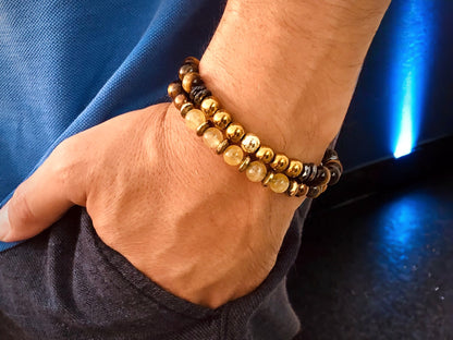 The Royale - Tiger Eye, Citrine, Black Onyx and Hematite Power Set Men’s bracelet