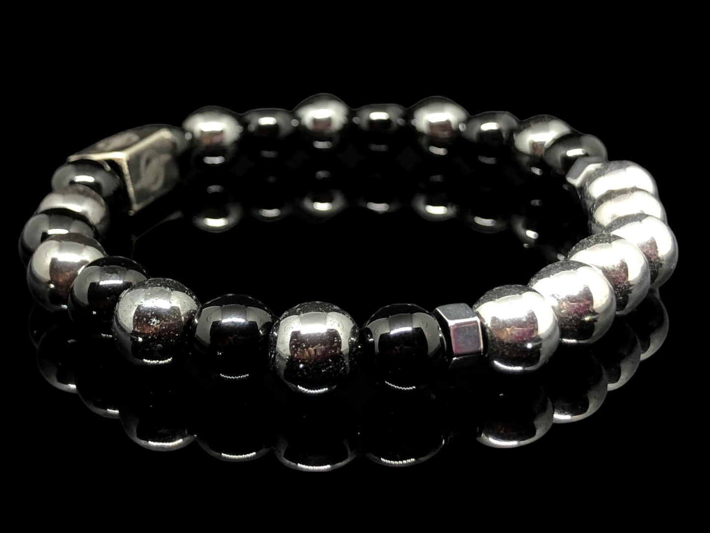 The MERCURY - Silver Hematite and Obsidian Men’s Bracelet