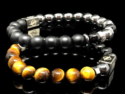 The ULYSSES - Hematite, Tiger Eye and Black/Matt Onyx Dual Set Men’s Bracelet